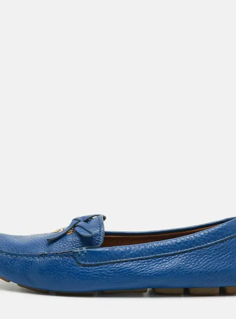 Prada Size 38 Blue Leather Bow Loafers