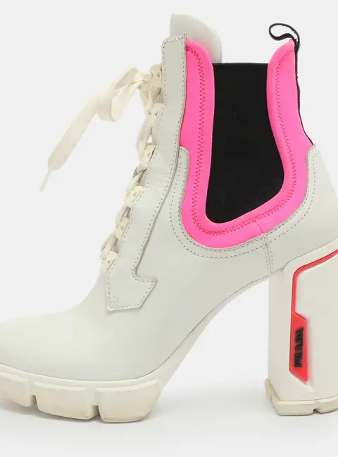 Prada Size 41 White/Pink Leather Neoprene Ankle Length Boots