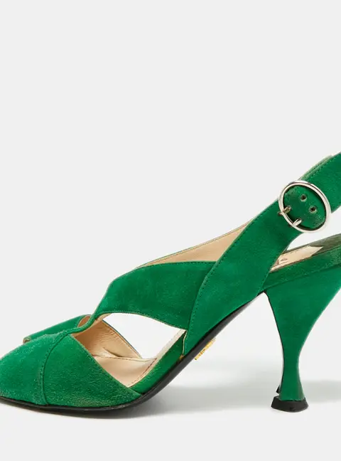 Prada Size 38 Green Suede Criss Cross Open Toe Slingback Sandals