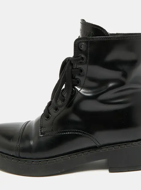 Prada Size 39.5 Black Leather Combat Boots