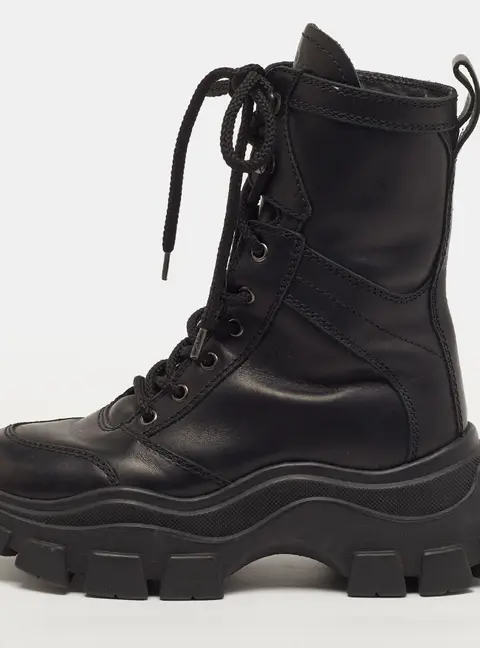 Prada Monolith Size 37.5 Black Leather Ankle Length Boots