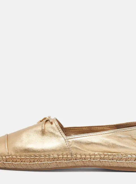 Prada Bow Size 40 Metallic Gold Leather Cap Toe Espadrille Flats
