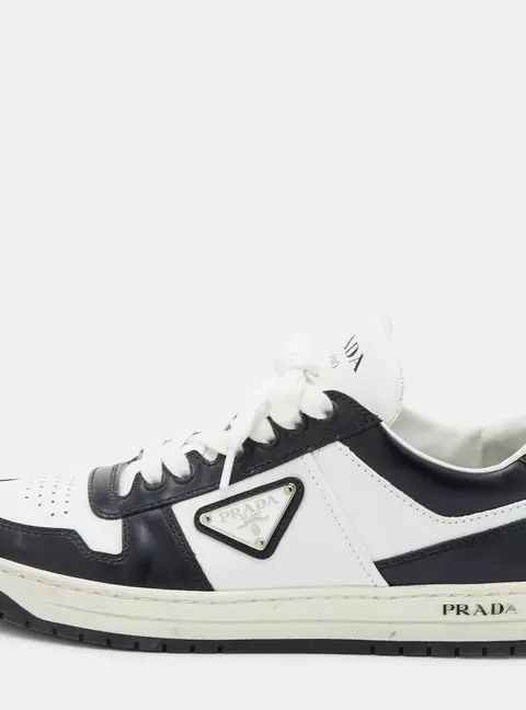 Prada Downtown Size 38.5 White/Black Leather Low Top Sneakers