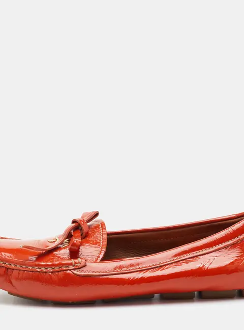 Prada Blow Size 39 Orange Patent Leather Slip On Loafers