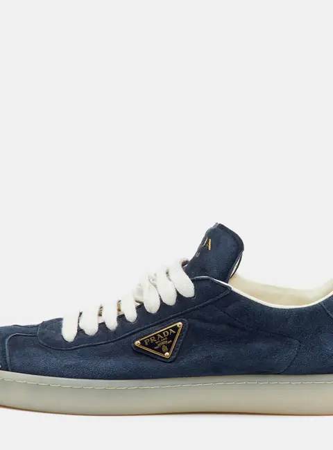 Prada Lane Size 38.5 Navy Blue Suede Low Top Sneakers