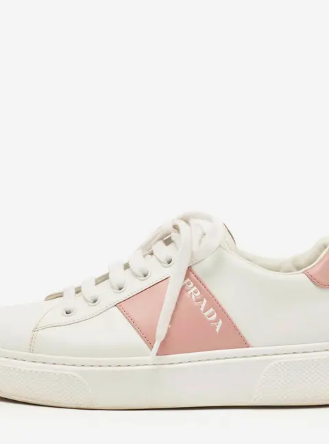 Prada Size 38 White/Pink Leather Low Top Sneakers