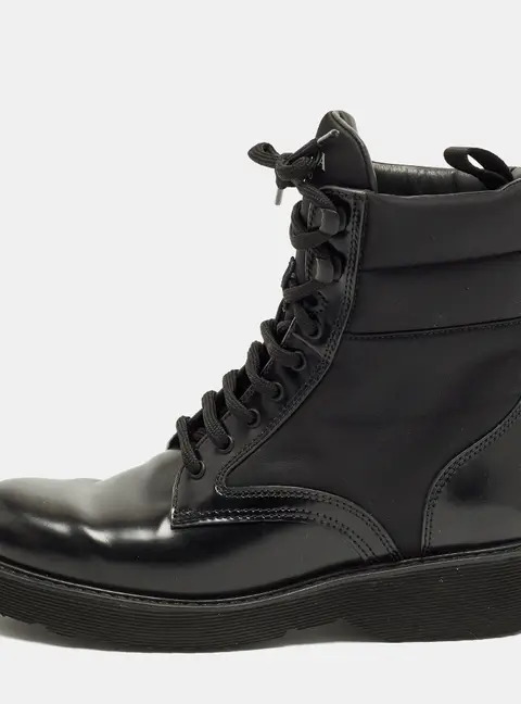 Prada Monolith Size 38 Black Leather and Nylon Ankle Length Boots