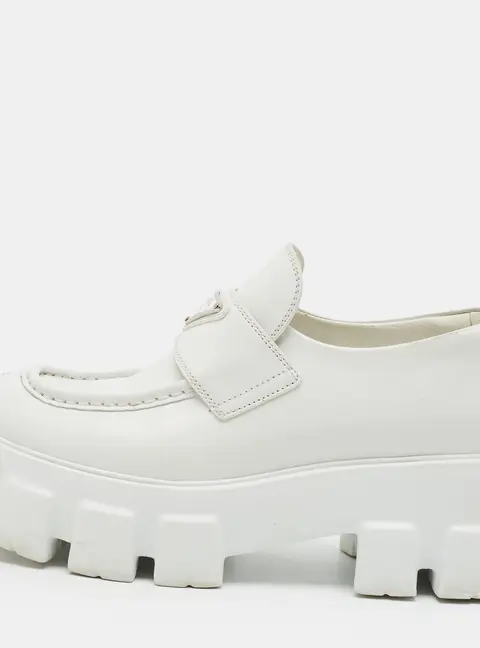Prada Monolith Size 38 White Leather Platform Slip On Loafers