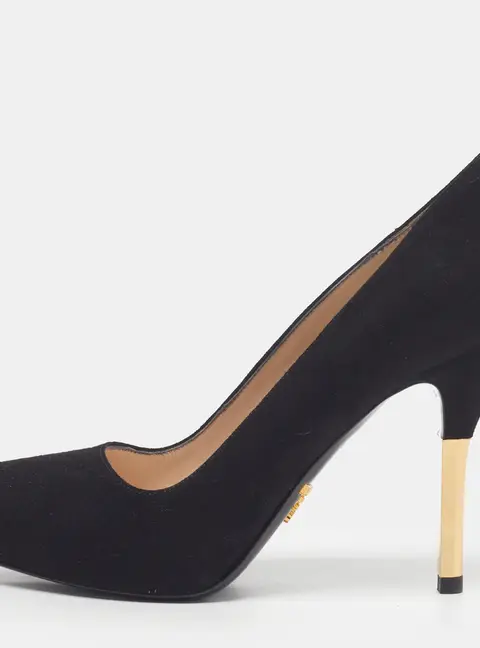 Prada Size 35.5 Black Suede Platform Pumps