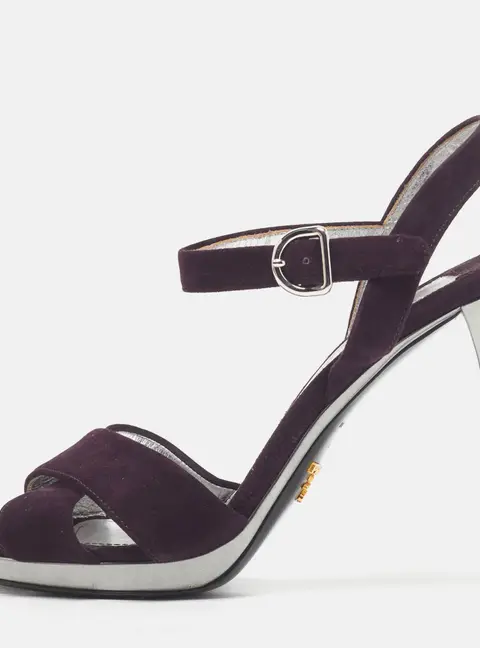 Prada Size 40 Purple Suede Ankle Strap Sandals
