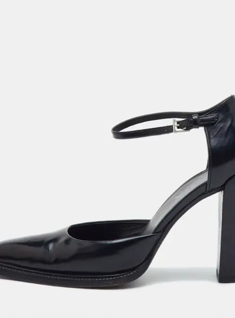 Prada Black Leather D'orsay Ankle Strap Pumps Size 38
