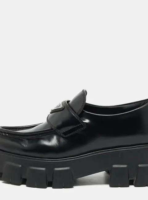 Prada Monolith Size 36.5 Black Leather Platform Loafers