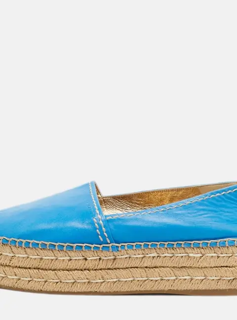 Prada Size 39 Blue Leather Platform Espadrille Flats