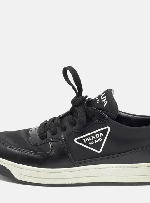 Prada Downtown Size 37.5 Black Nylon and Leather Low Top Sneakers