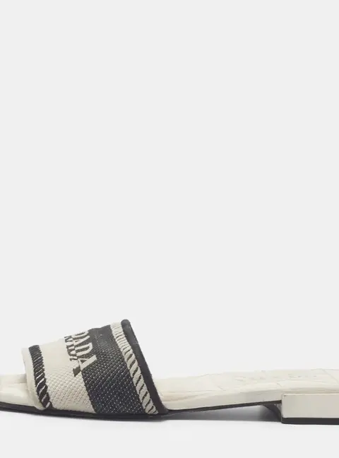 Prada Size 41 Black/White Leather and Mesh Flat Slides