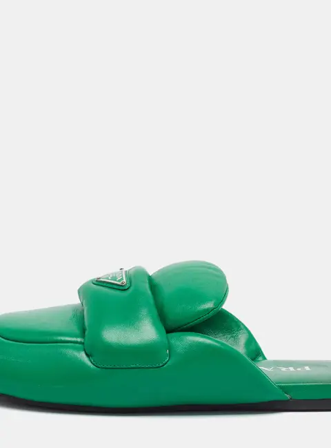 Prada Size 38 Green Pantofole Padded Leather Mules