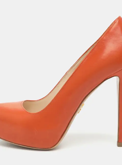 Prada Size 35 Orange Leather Platform Pumps