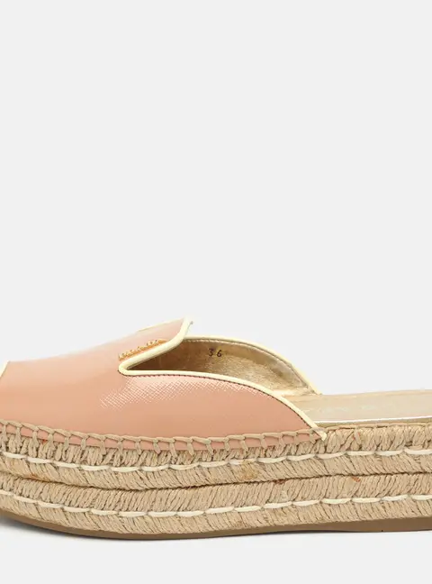 Prada Size 36 Pink Patent Leather Espadrille Platform Slides