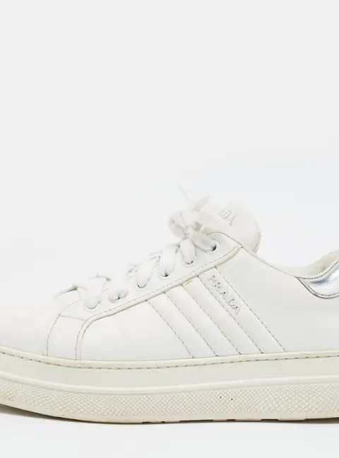 Prada Size 37.5 White Leather Lace Up Sneakers