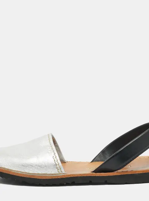 Prada Size 38.5 Silver/Black Leather Flat Sandals