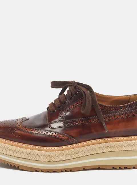 Prada Size 36 Brown Ombre Brogue Leather Derby Sneakers