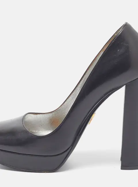 Prada Size 36 Black Leather Platform Pumps