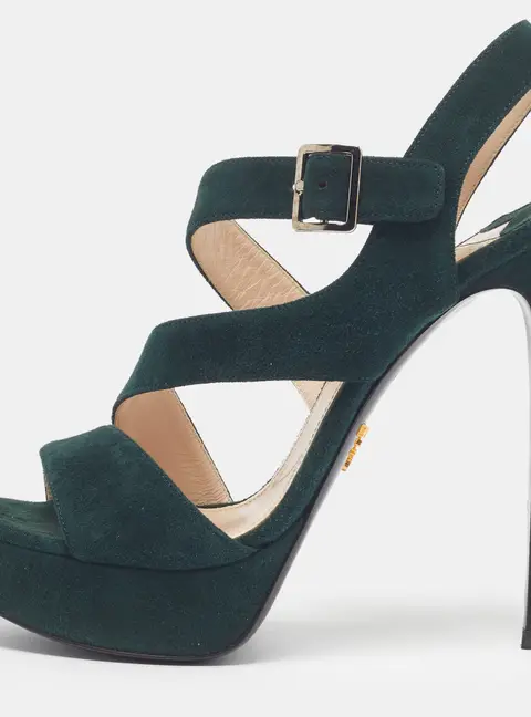 Prada Size 38 Green Suede Ankle Strap Sandals