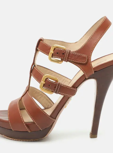 Prada Size 40 Brown Leather Slingback Sandals