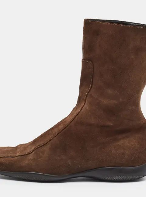 Prada Size 39 Brown Suede Square Toe Ankle Length Boots