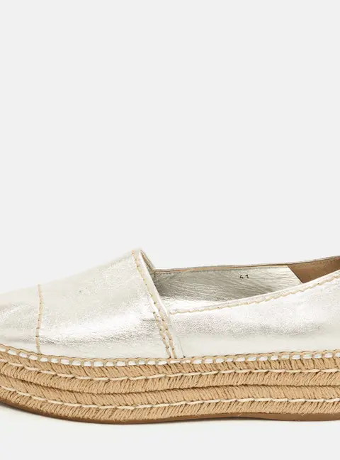 Prada Size 41 Silver Leather Platform Espadrille Flats