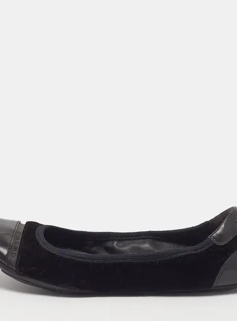 Prada Size 36 Black Leather and Velvet Ballet Flats