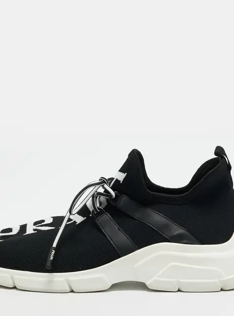Prada XY Logo Size 37 Black/White Knit Fabric Lace Up Sneakers