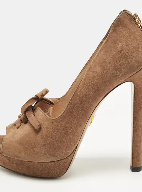 Prada Size 37.5 Brown Suede Platform Pumps