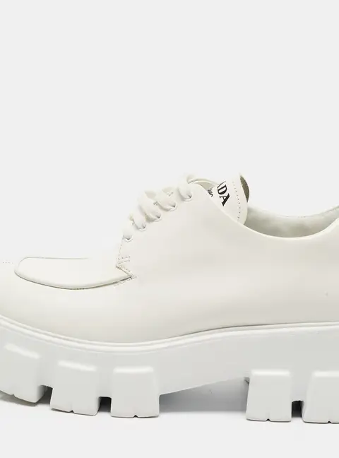 Prada Monolith Size 39.5 White Leather Loafers
