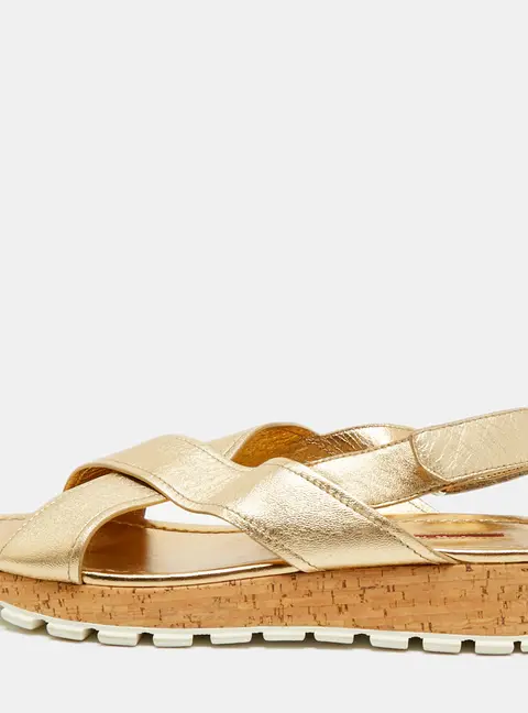 Prada Size 39.5 Gold Leather Slingback Flat Sandals