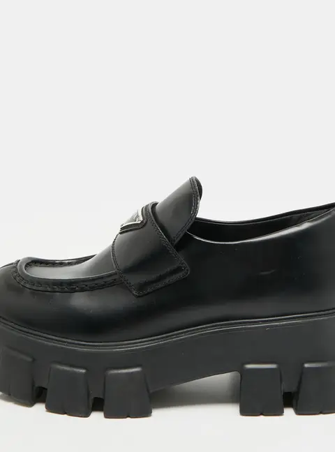 Prada Monolith Size 38.5 Black Leather Loafers