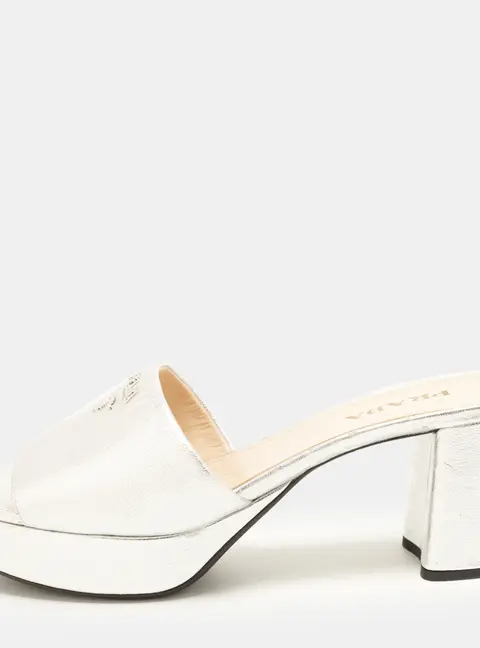 Prada Size 40.5 Silver Leather Platform Slide Sandals