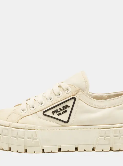 Prada Double Wheel Size 38 White Nylon Lace Up Sneakers