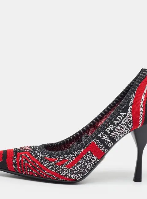 Prada Size 38 Multicolor Knit Fabric Pointed Toe Pumps
