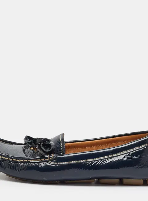 Prada Size 37 Navy Blue Patent Leather Driver Loafers