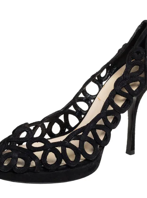 Prada Black Suede Cutout  Pumps Size 38