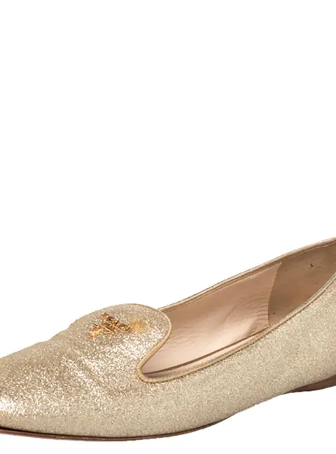 Prada Gold Glitter Smoking Slippers Size 37