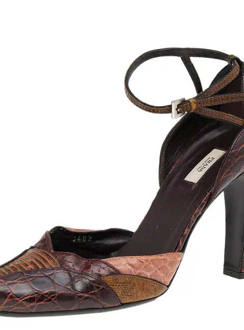 Prada Multicolor Python Leather And Embossed Leather Ankle Strap Sandals Size 38