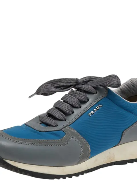 Prada Sport Blue/Grey Nylon And Leather Low Top Sneakers Size 37