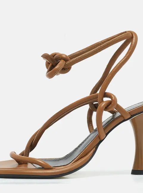 Proenza Schouler Brown Leather Pipe Ankle Wrap Sandals Size 36