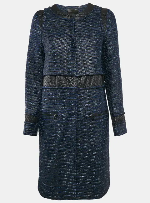 Proenza Schouler Blue/Black Tweed Button Front Long Coat M