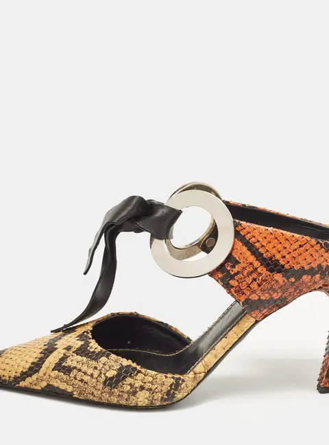 Proenza Schouler Multicolor Python Embossed Leather Pointed Toe Mules Size 38