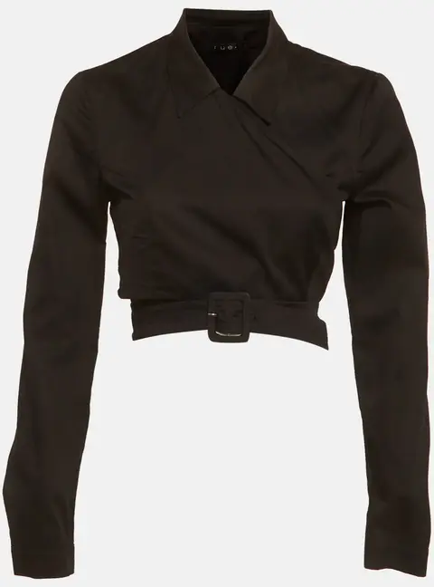 Rue Black Cotton Belted Wrap Crop Top M