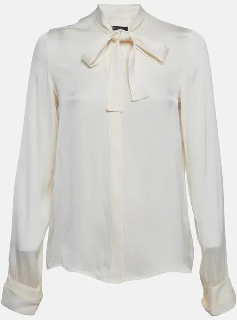 Rachel Zoe Cream Silk Blend Tie Collar Blouse S