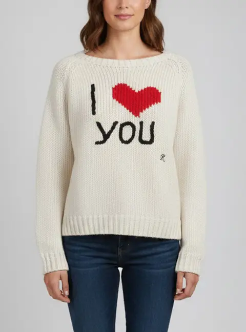 Raf Simons Cream "I Love You" Chunky Knit Crewneck Sweater L